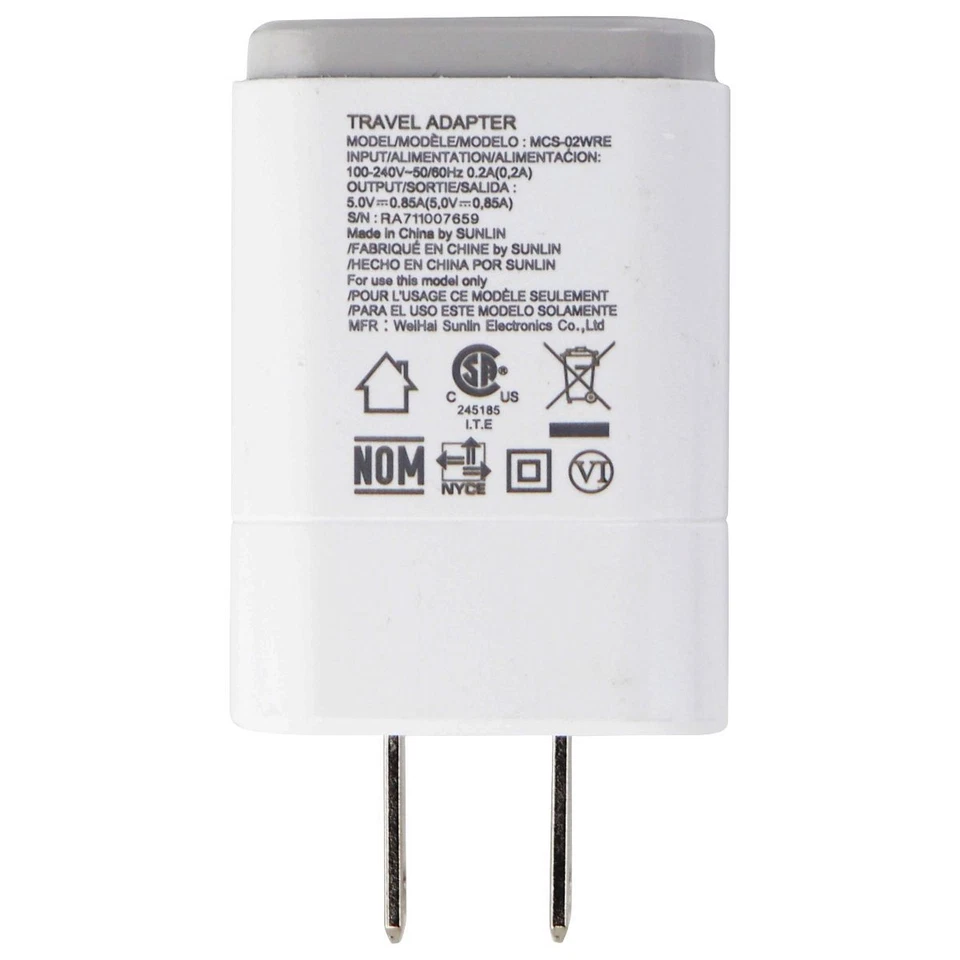 Cargador de pared USB único adaptador de viaje LG 5V/0,85A (MCS-02WPE/RE) - blanco Foto 2 de 2