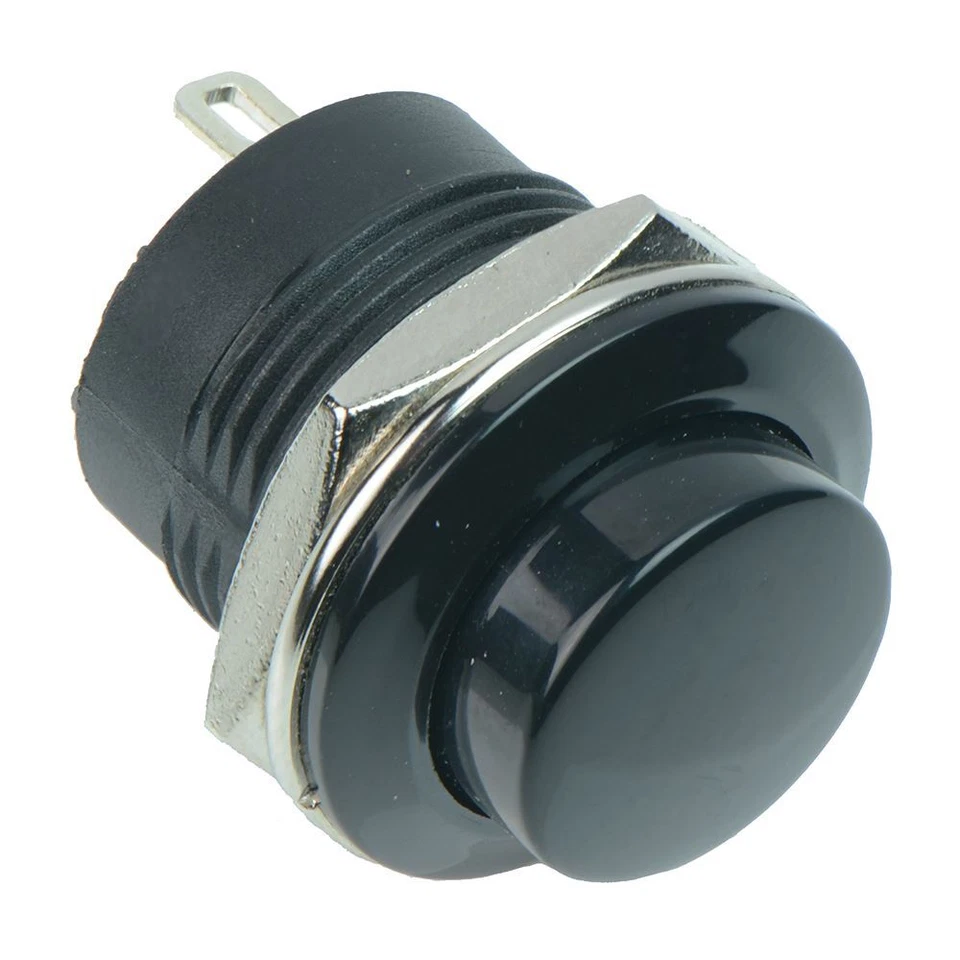 SWITCH ELECTRONICS Black Off-(On) Low Profile Round 16mm Momentary Push Button Switch 3A SPST