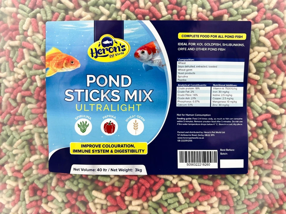 HERONS Pond Sticks Mix Ultralight 2.5L, 5L, 10L, 15L, 40L - Koi Goldfish Food  - Image 2 of 4