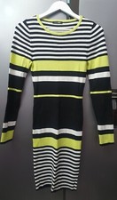 Fashion Nova Bodycon Jumper Dress Size L Lime & Black Stripe Knit Long Sleeves