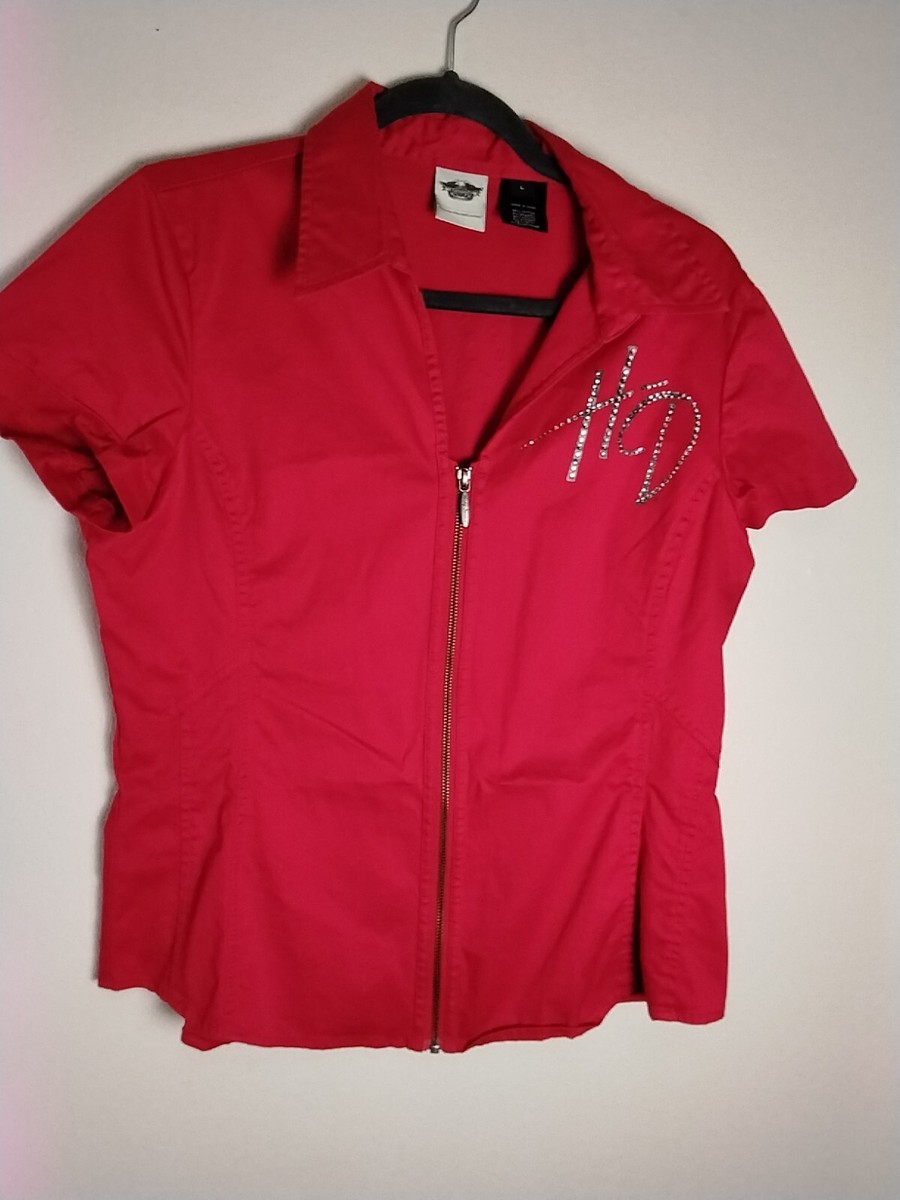 Harley Davidson Womens Sz Lg WAS $29 NOW $19! Red /Rhinestones