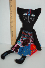 Folk Art Cloth Cat Doll Amahoro Burundi Handmade Stuffed Toy Embroidered African