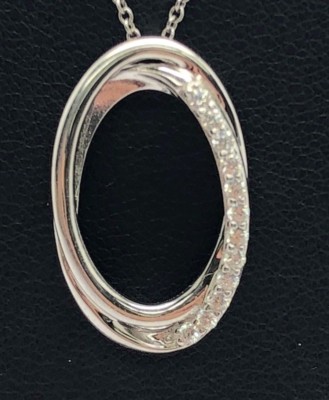 Elegant Sterling Silver 925 CZ Pave Interlock Oval Spiral Overlap Necklace 18''