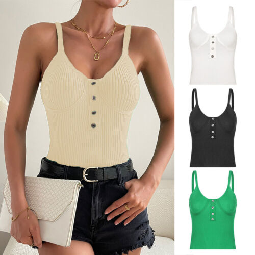 Womens Crop Tops Sexy Shirts Sleeveless Tank Vest Ribbed Knitted Camisole Party