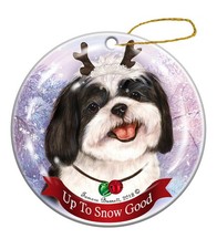 Holiday Pet Gifts Shih Tzu Black White Dog Porcelain Christmas Ornament