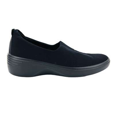 Womens 9-9.5 40 Ecco Soft 7 Black Stretch Fabric Wedge Slip On Loafers Shoes