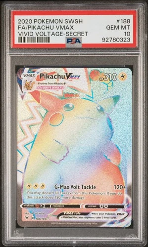 2020 POKEMON SWORD & SHIELD VIVID VOLTAGE SECRET FULL ART/PIKACHU VMAX PSA 10