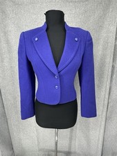Vintage 90 s Chamara Women s 4 34 Blazer Jacket 100 Wool Puff Sleeve Crop RARE
