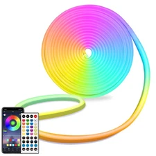 LED neon Lights Strip,DC 24V 16.4ft RGB LED neon Light Strip APP Remote Contr...