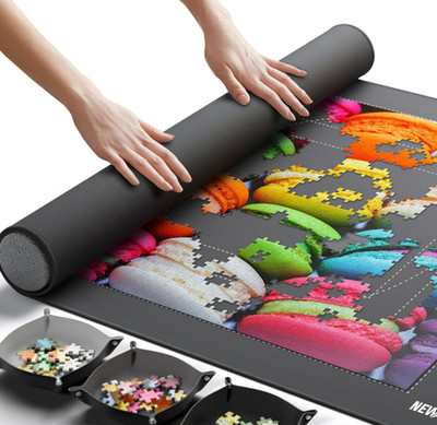 Newverest Jigsaw Puzzle Mat Roll Up Saver Pad 39.4  x 23.6  with 3 Sorting Trays