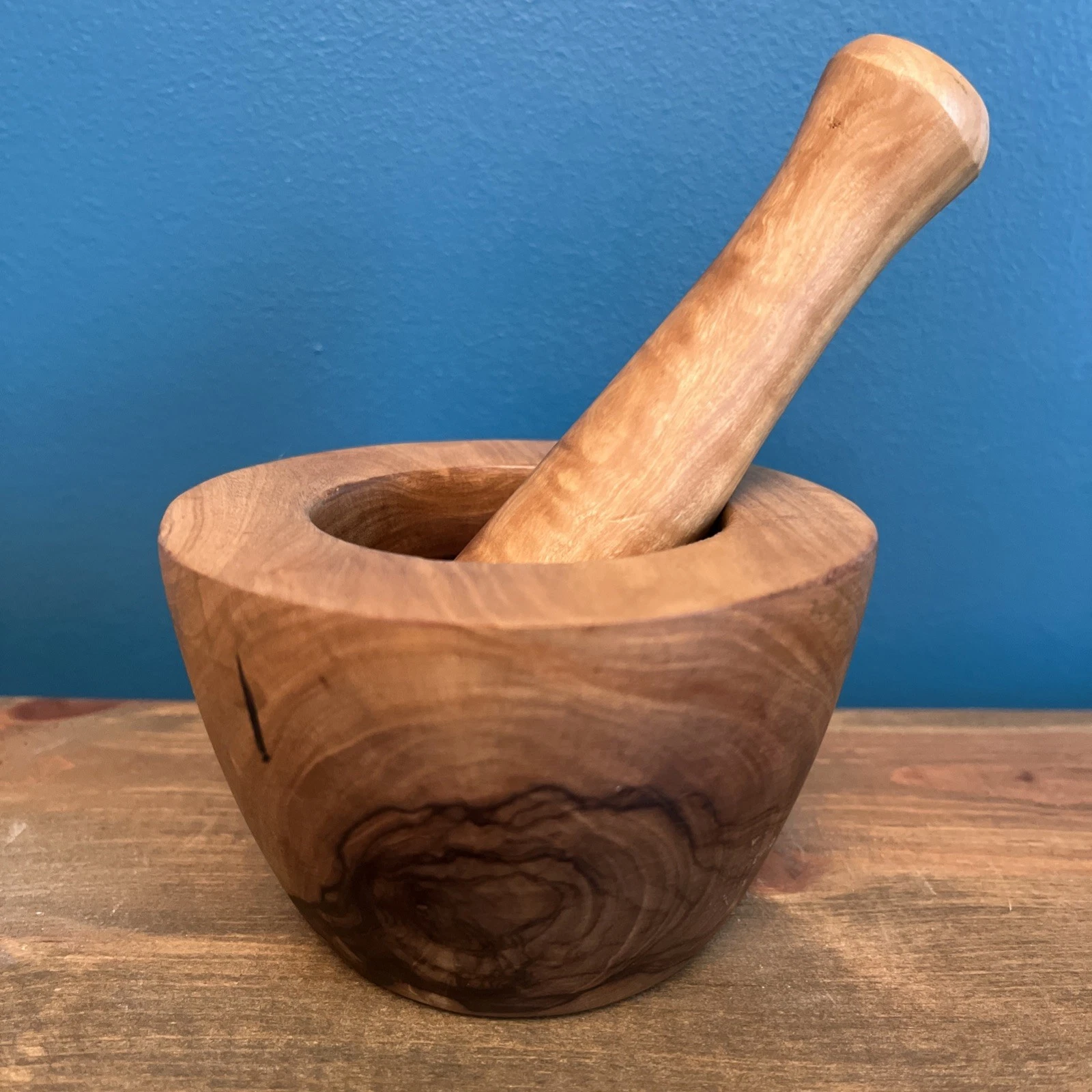 4” Wooden Mortar and Pestle Set Olive Wood Grinder Tool Herbs Garlic Crushing