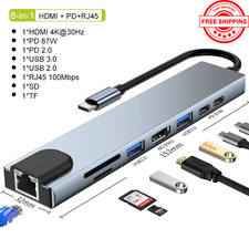 8 in1 Type C to USB-C 4K HDMI USB 3.0 Hub Adapter Cable Lead For MacBook Samsung