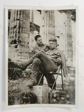 WWII US Soldier Haircut Salerno Italy Ruins Campbell Venditelli OWI 1943 Photo