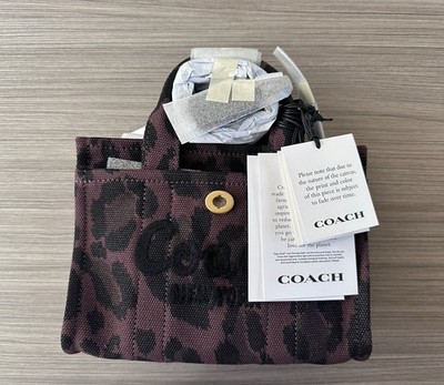 NWT Coach Cargo Mini Canvas Leopard Print Tote Bag 20 in Dark