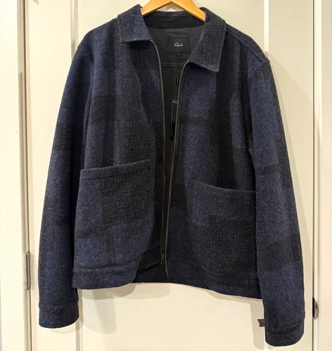Rails Simon Jacket Men's L Black Navy Plaid Full Zip Spread Collar Jacket - product listing photo