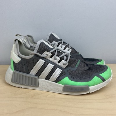 Adidas Men s Size 10.0 NMD R1 Gray Screaming Green White Athletic Running Shoes