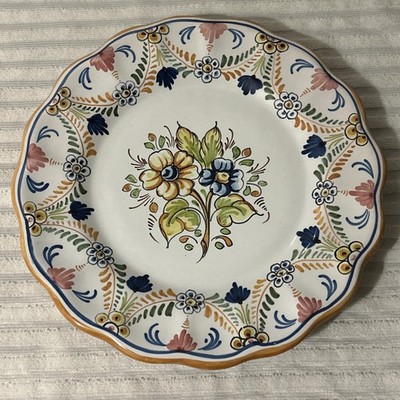 Vintage Spanish Talavera S. Timoneda Floral Hand Painted Fayenza Plate Signed!