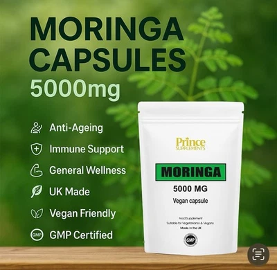 PRINCE SUPPLEMENTS Moringa 5000mg capsule , effective, strong vegan 10:1 Concentrate