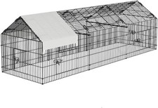 Metal Walk-in Chicken Runs Poultry Cage Pet House w/Waterproof Cover and 4 Doors