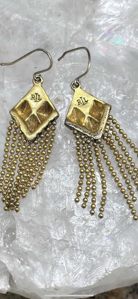 Pendientes colgantes vintage de colección Ralph Lauren en tono dorado con forma de diamante joyería Foto 2 de 2