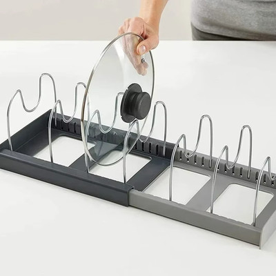 7 Grid Expandable Pot Lid Organizer Rack Kitchen Cabinet Pan Storage Holder