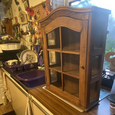 Freestanding Brown Wood & Glass Display Cabinet 1 Glass Door 2 Shelves 55x43x59