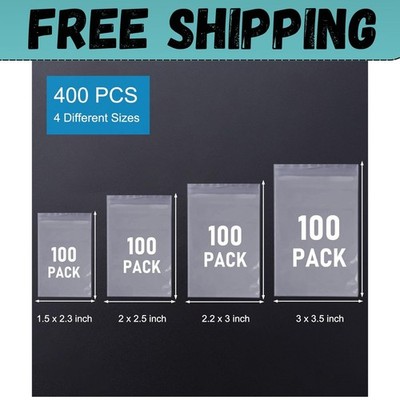 400 Small Plastic Bags Mini Baggies 4 Assorted Sizes Jewelry Clear Zip Seal Pill