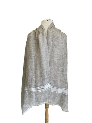 Corneliani Lightweight Linen Scarf Shawl Beige Fringed Italy Luxury Designer #A6