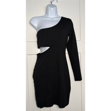 Open Edit Black One Shoulder Bodycon Dress Size SMALL Side Cutout