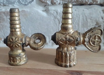 Antique Brass Ornate Gas Line Shut-off Valves Victorian Lamp Lot Of 2