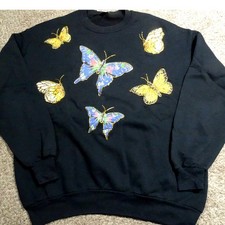 Vintage Jerzees Butterfly Sweatshirt XL - 90s Handmade Glitter Detail Crewneck