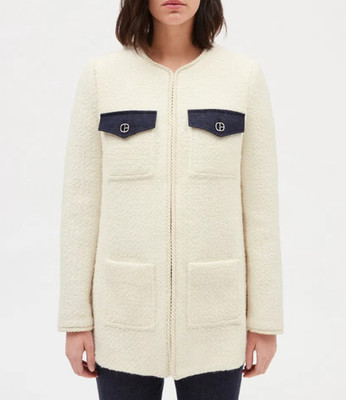 Claudie Pierlot Jacke Ecru Tweed Taschen Wollmischung Gr. 34 XS UK 6