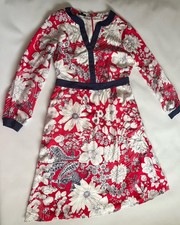 Talbots Women’s Size 2 Red White Floral 100% Silk Satin Dress Long Sleeve NWT