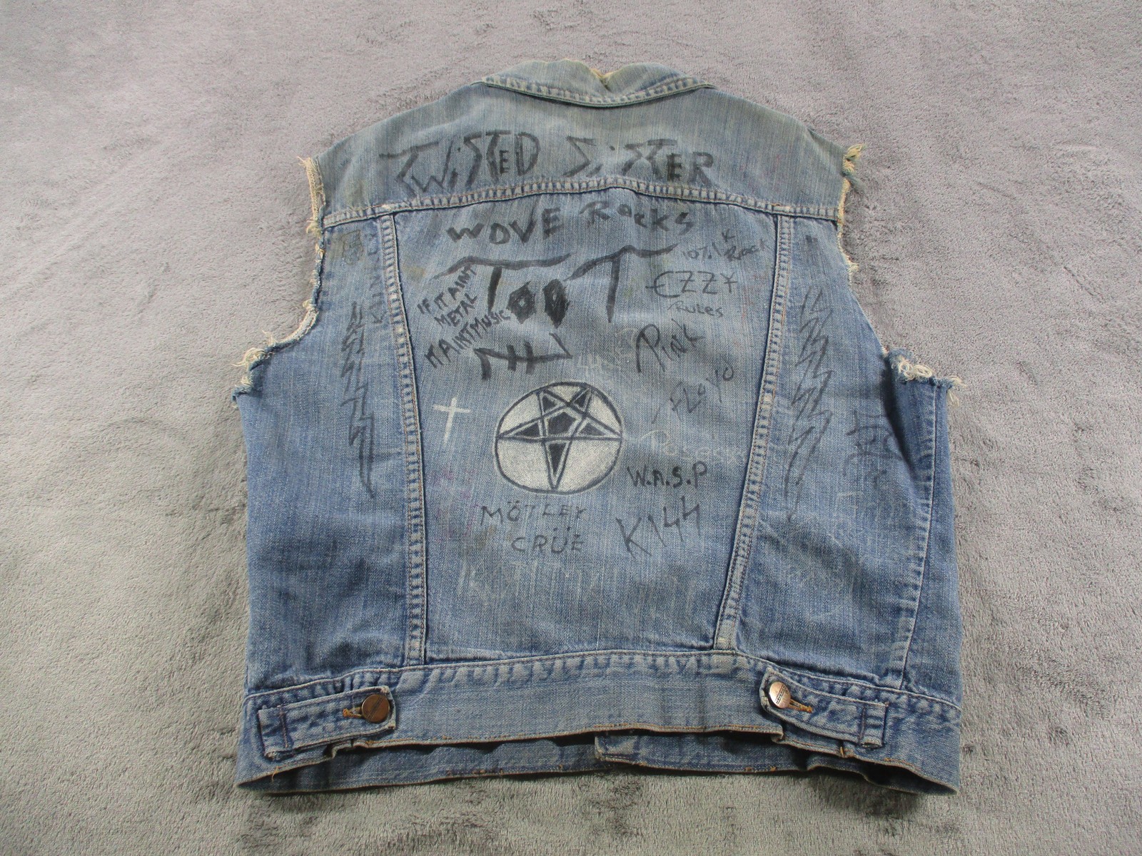 S 40 Blue Denim Biker Rock Band Metal Graffiti 80s