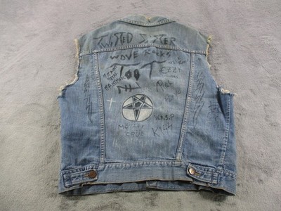Vintage Maverick Vest Mens 40 Blue Denim Biker Rock Band Metal Graffiti 80s