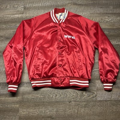 Vintage WWVA 1170 Red Satin Bomber Jacket - Morgantown WV Radio Station Size XL