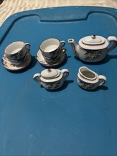 13 Piece Vtg Child's Porcelain Tea Set Japan Toy Play Hand Painted MCM Tote 49