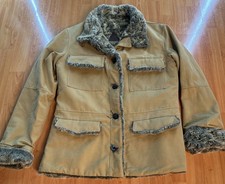 Vintage Fjäll Women’s Small Brown Parka Coat Made in USA Canvas Fur Lined Button
