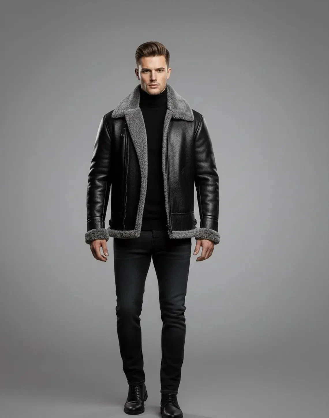 Men's Real Sheep Leather Aviator Jacket - Men's B3 Shearling RAF Bomber Jacket
