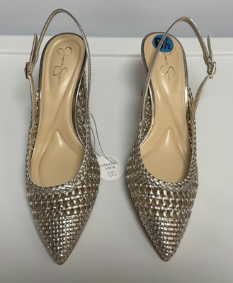 #ad NWOB JESSICA SIMPSON 6.5 LIGHT GOLD BRAIDED POINTY TOE SLINGBACK HEELS SHOES $34.39