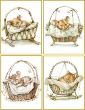 8 Mice Mouse Sleeping in Basket glossy blank fold out Note Card w/envelopes