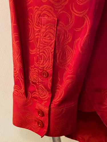 Chico's No-Iron Sz 2 (L) Womens Button Up Shirt Tunic Long Sleeve Red Textured - Picture 6 of 12