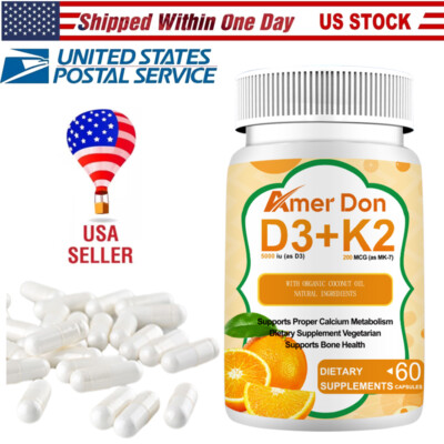 Vitamin D3 & K2 5000IU D-3 200mcg Vitamin with K-2 MK-7 2-1 Complex 60 Capsules