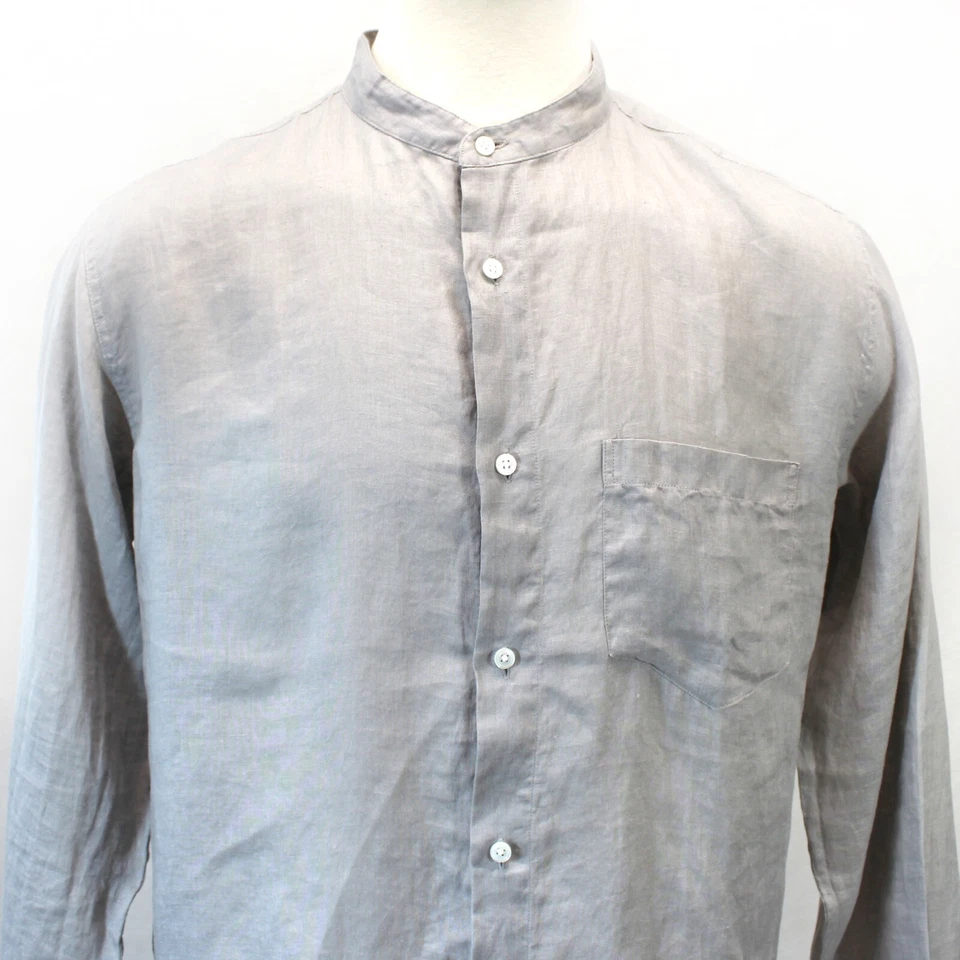 Classic Brown Mock Neck 100% Linen Long Sleeve Shirt XL - Image 3 of 4