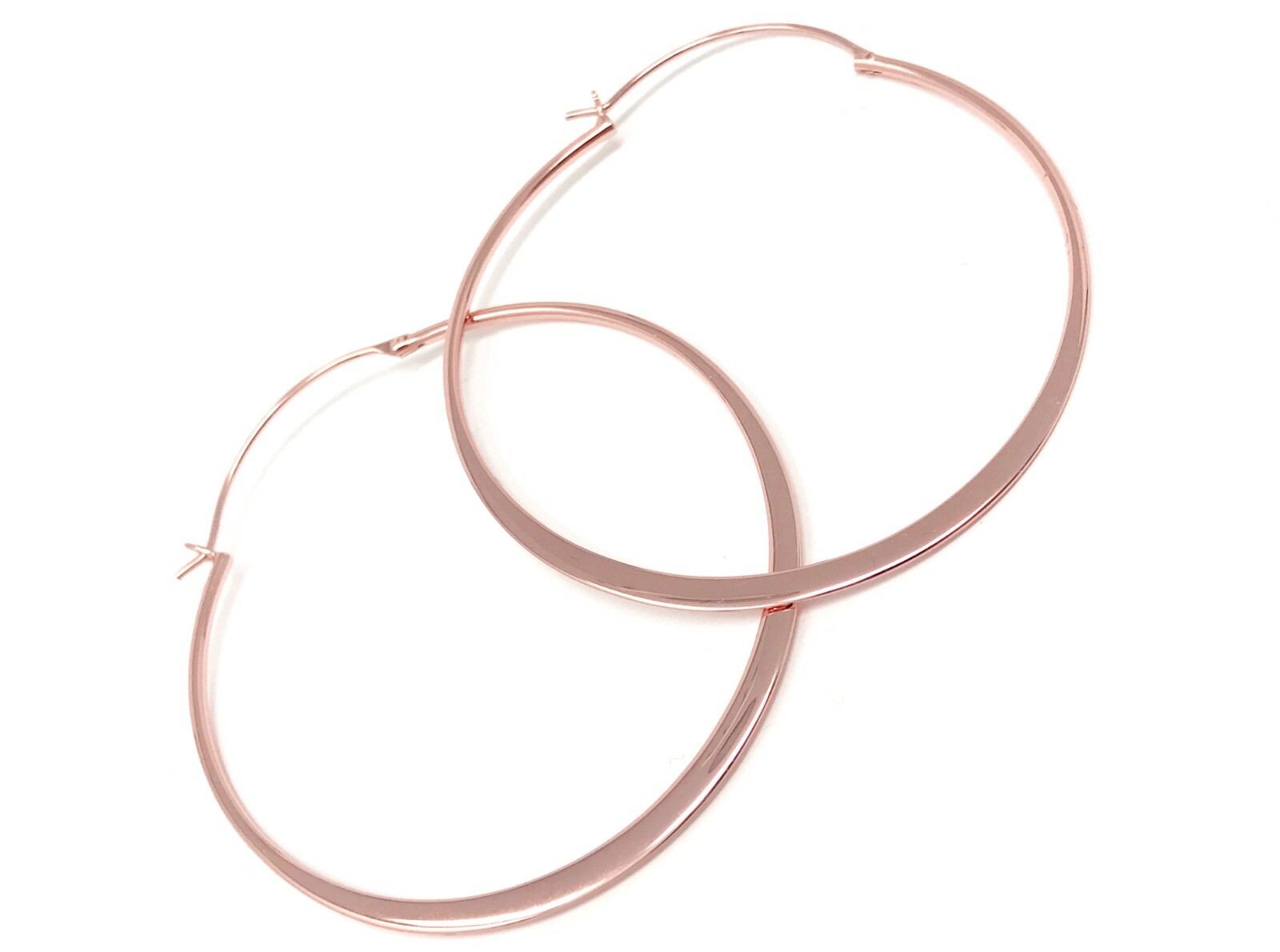 Rose Gold Plated Ladies Hoop Earrings Large Flat Creole Style Ladies Womens