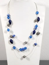 Charming Charlie Beachy Coastal Blue Station Wire Multi Layered Necklace 20 in