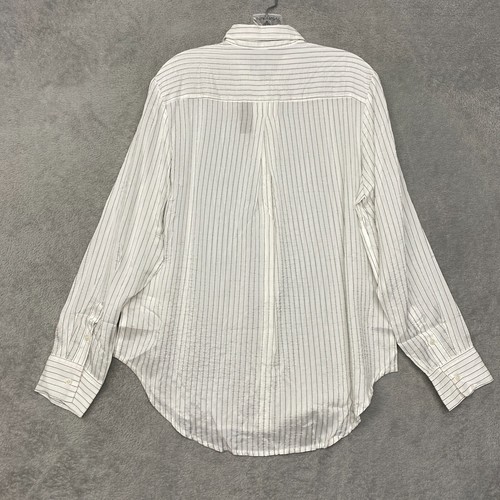 J Crew Shirt Womens Medium White Stripe Button Up Textured Drapey Silky Office - Picture 6 of 9