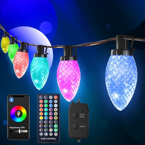 32.8Ft LED Smart Outdoor String Lights, 50 Dimmable C7 LED Bulbs with Remote&App - Bild 1 von 9