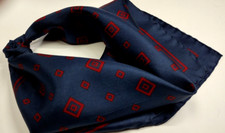 BRONZINI Silk Hankie Royal Blue Color Vintage Handkerchief Red Diamonds 17 in