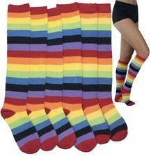 Girls' Pack of 6 Assorted Striped Knee-High Socks - Rainbow - 4-6